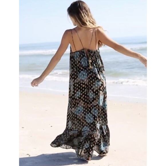 Natural Life Alice Maxi Dress Sleeveless Boho Tassels Black Blue Sz Large NWT - Picture 4 of 14